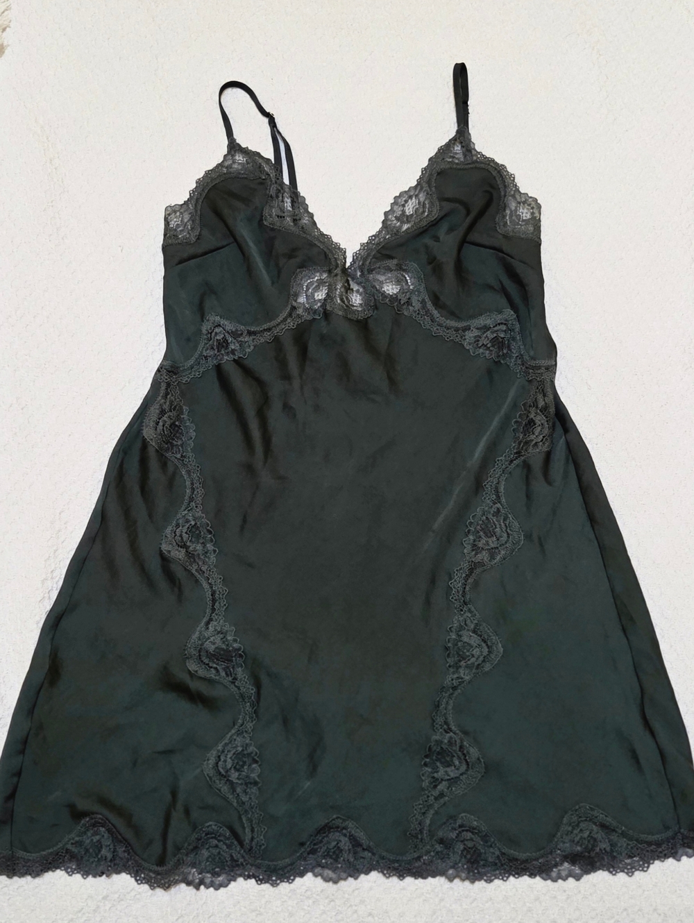 Victoria's Secret Forest Green Satin & Lace Slip Dress - Size S